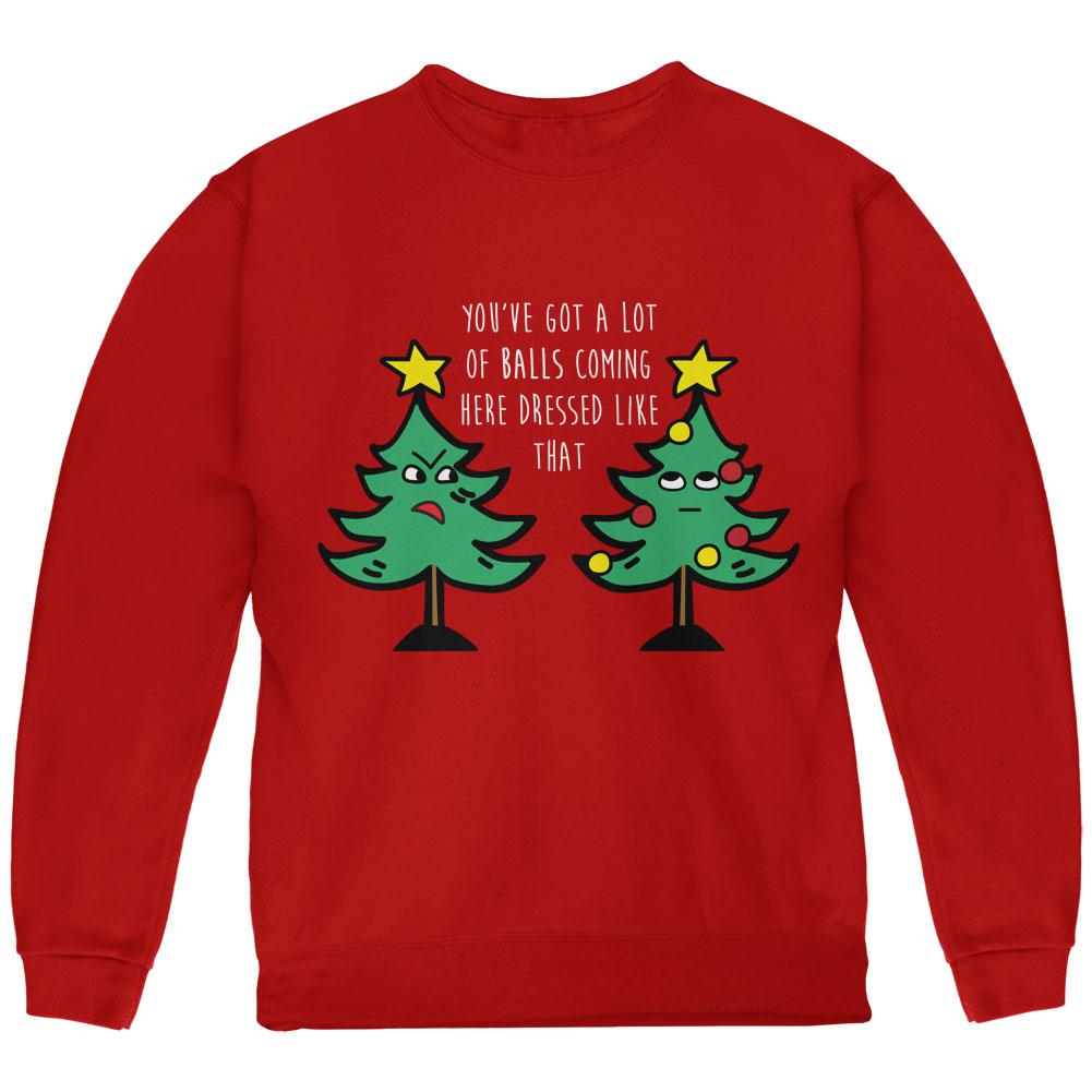 Christmas Tree You've Got a Lot of Balls Funny Youth Sweatshirt Youth Sweatshirts Old Glory LG Red