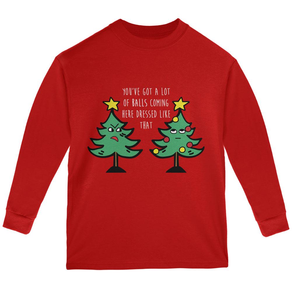 Christmas Tree You've Got a Lot of Balls Funny Youth Long Sleeve T Shirt Youth Long Sleeves Old Glory LG Red