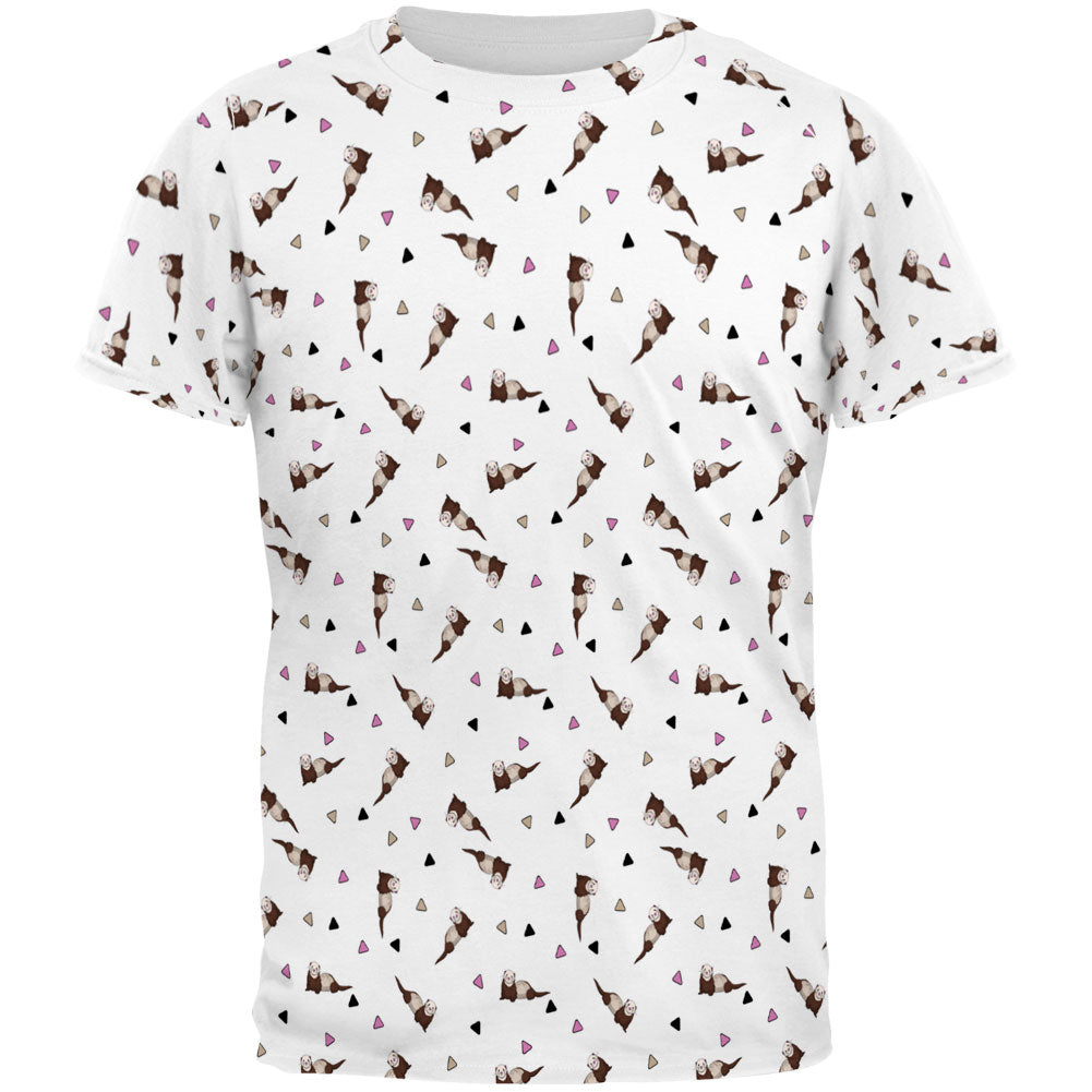 Retro Ferret Pattern All Over Mens T Shirt Men's T-Shirts Old Glory 2XL White