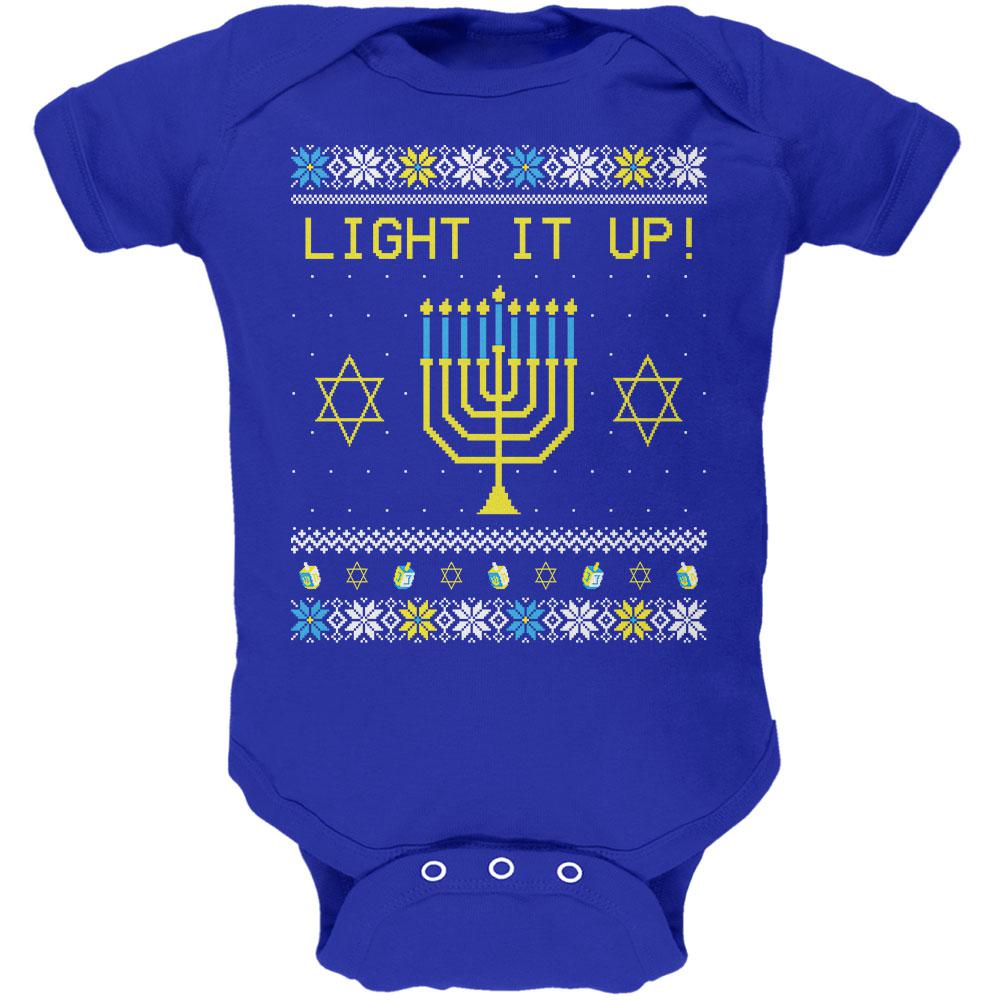 Hanukkah Light It Up Ugly Christmas Sweater Soft Baby One Piece Baby One Piece Old Glory 0-3M Royal
