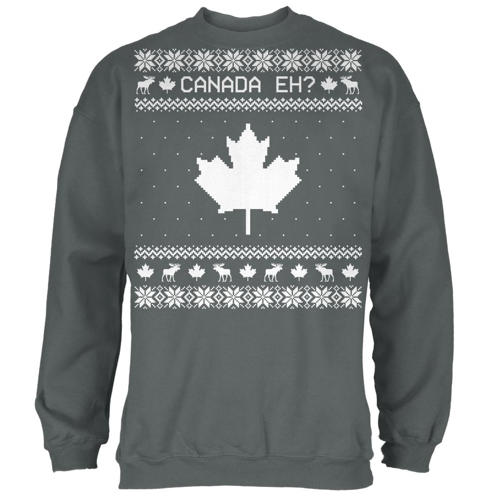 Canadian Canada Eh Ugly Christmas Sweater Mens Sweatshirt Men's Sweatshirts Old Glory SM Grey