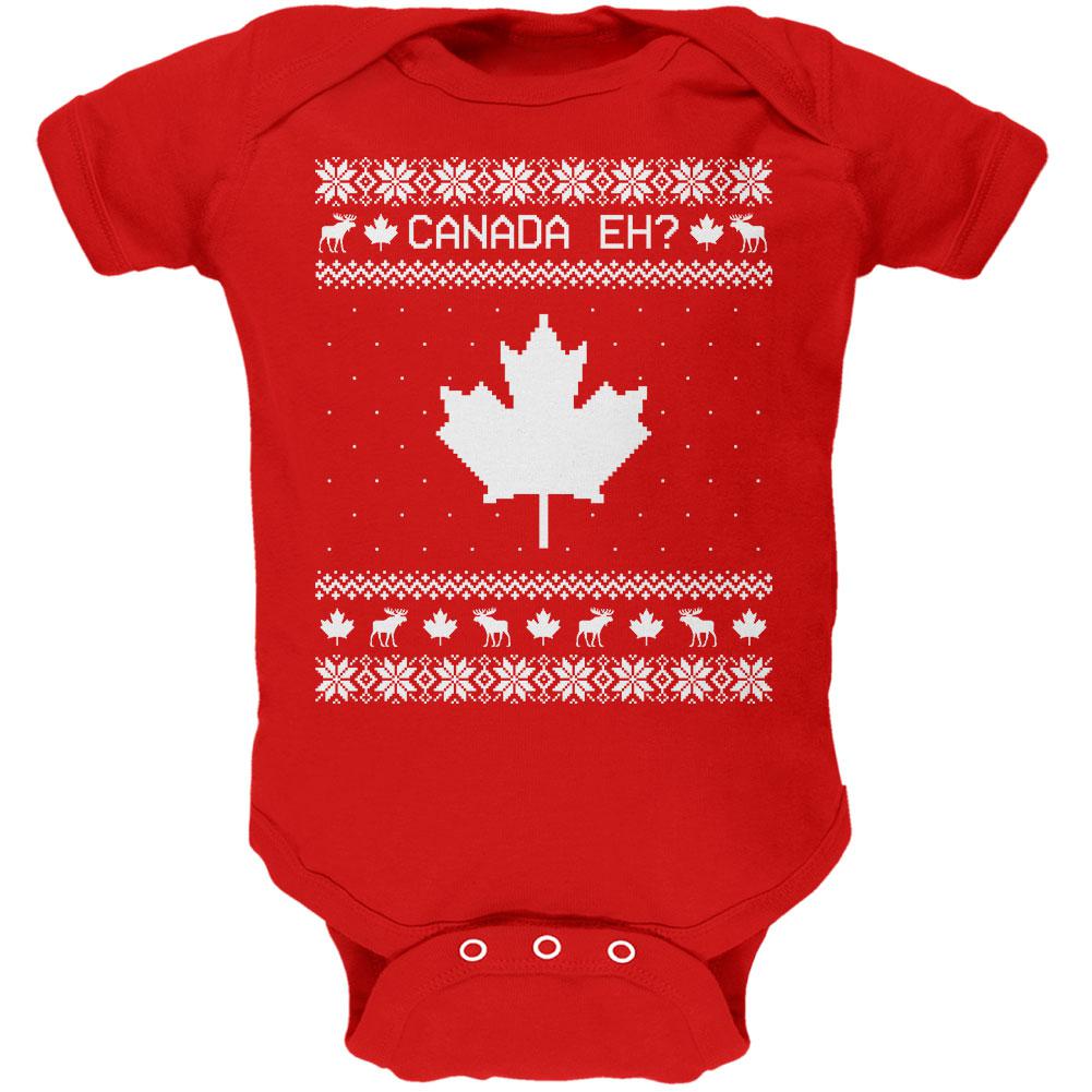 Canadian Canada Eh Ugly Christmas Sweater Soft Baby One Piece Baby One Piece Old Glory 0-3M Red