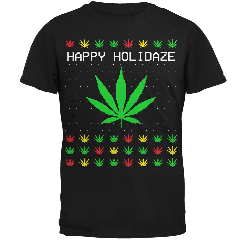 Pot Leaf Rasta Happy Holidaze Holidays Ugly Christmas Sweater Mens T Shirt Men's T-Shirts Old Glory 2XL Black