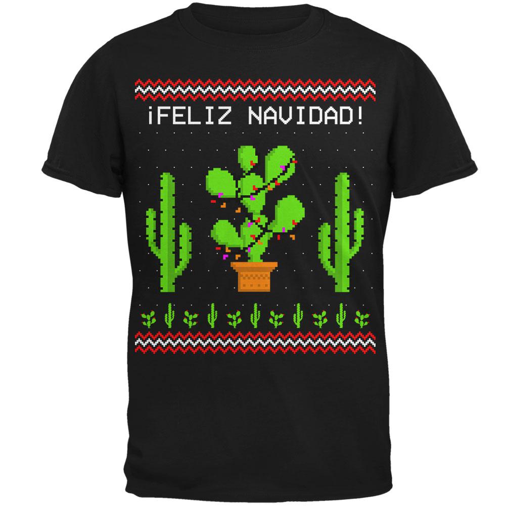 Cactus Desert Feliz Navidad Ugly Christmas Sweater Mens T Shirt Men's T-Shirts Old Glory 2XL Black