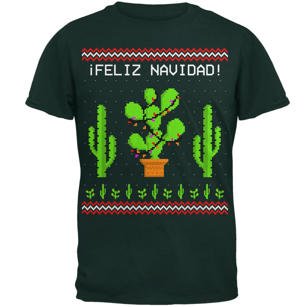 Cactus Desert Feliz Navidad Ugly Christmas Sweater Mens T Shirt Men's T-Shirts Old Glory 2XL Green
