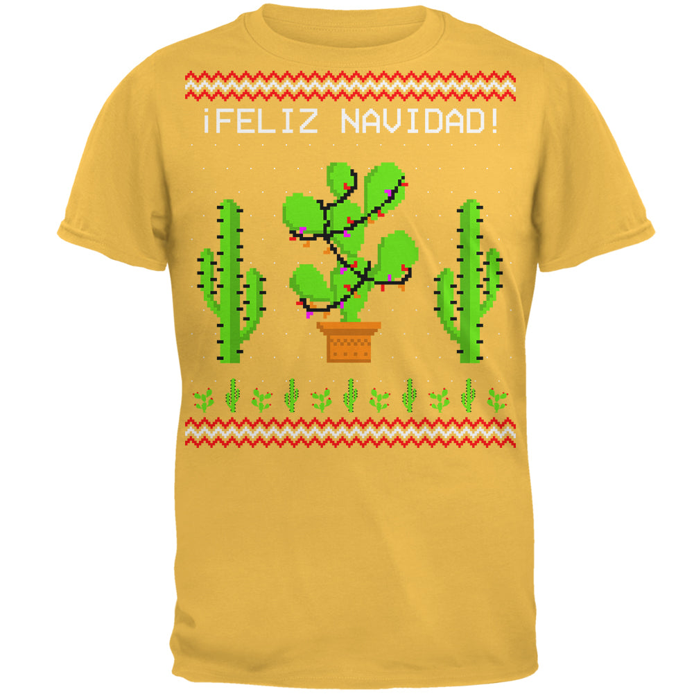 Cactus Desert Feliz Navidad Ugly Christmas Sweater Mens T Shirt Men's T-Shirts Old Glory 2XL Yellow