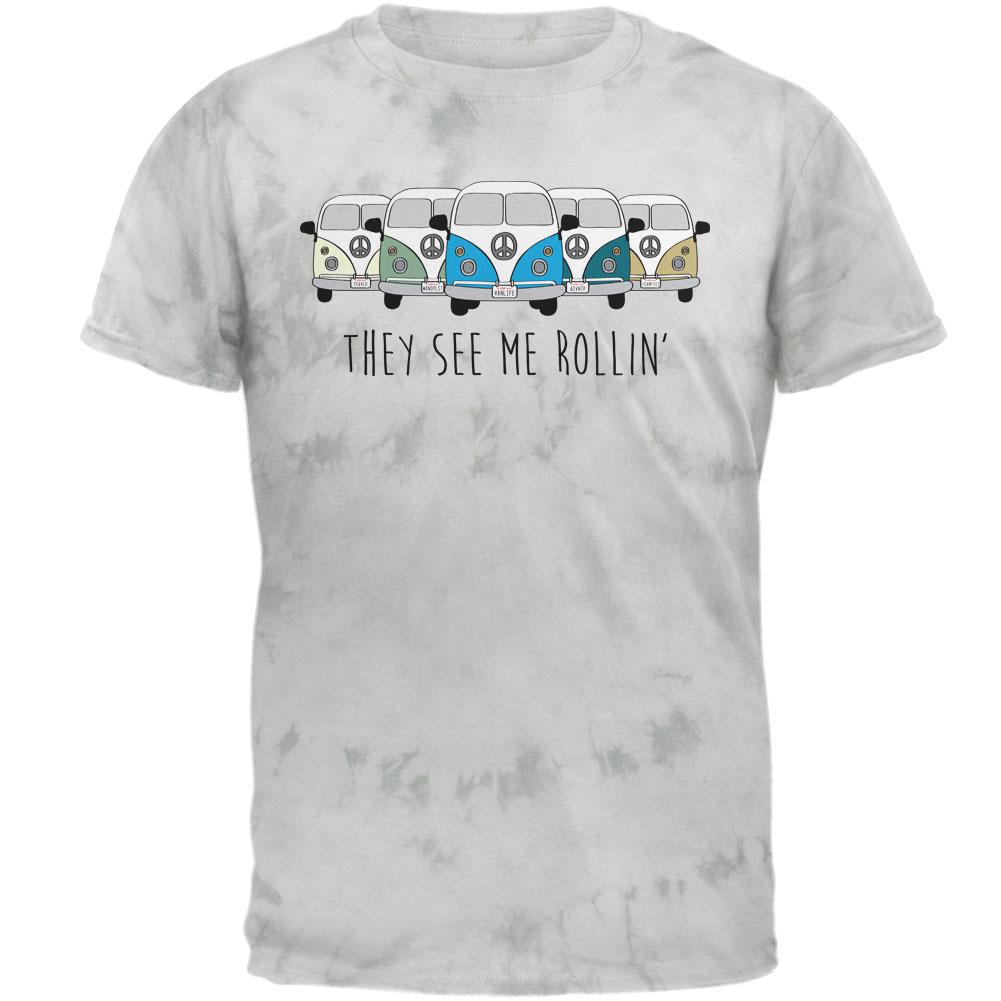 Hippie Van They See Me Rollin' Bus Camper Mens T Shirt Men's T-Shirts Old Glory 2XL Crackle Moss Tie Dye