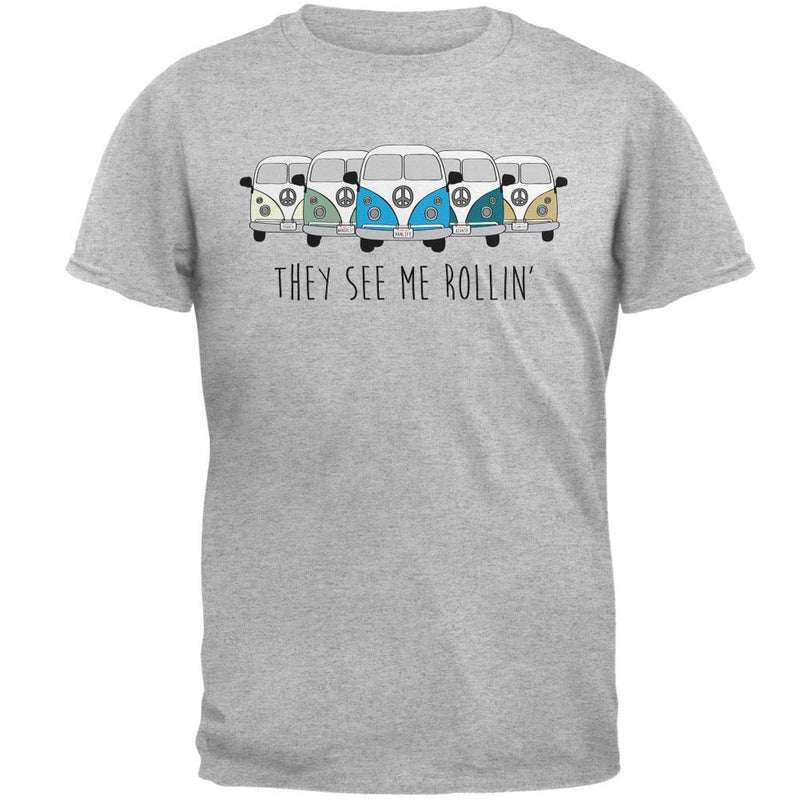 Hippie Van They See Me Rollin' Bus Camper Mens T Shirt Men's T-Shirts Old Glory 2XL Heather