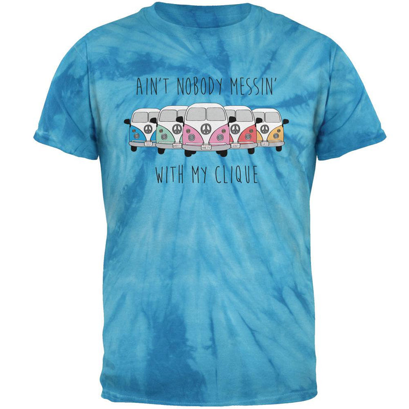 Hippie Van Ain't Nobody Messin' With My Clique Bus Camper Mens T Shirt Men's T-Shirts Old Glory LG Pinwheel Blue Tie Dye
