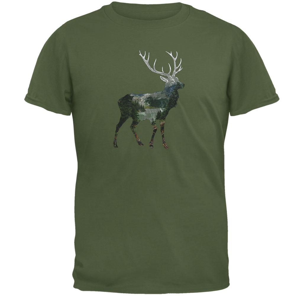 Deer Forest Nature Hiking Hunting Mens T Shirt Men's T-Shirts Old Glory 2XL Military Green