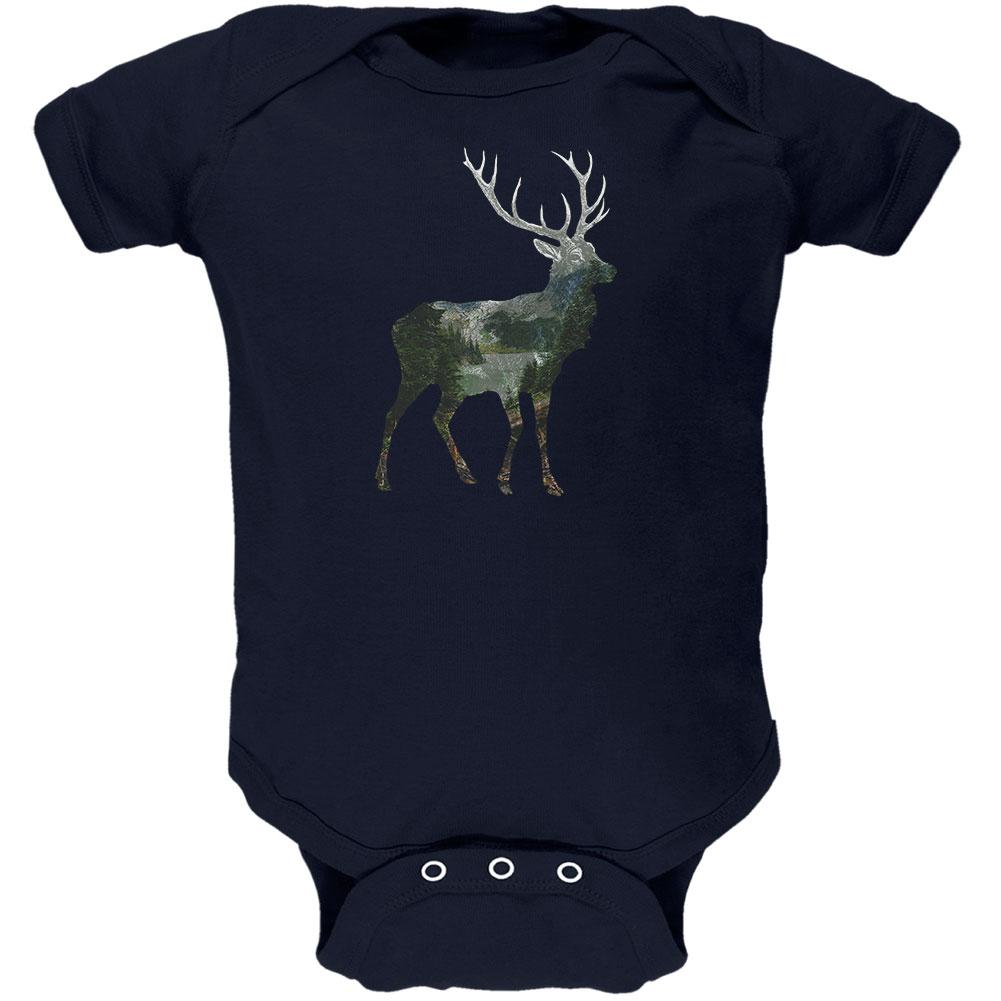 Deer Forest Nature Hiking Hunting Soft Baby One Piece Baby One Piece Old Glory 0-3M Navy
