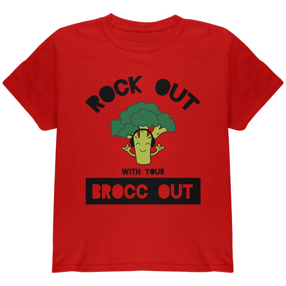 Vegetable Broccoli Rock Out With Your Brocc Out Funny Youth T Shirt Youth T-Shirts Old Glory LG Red