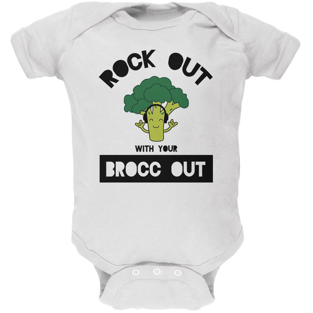 Vegetable Broccoli Rock Out With Your Brocc Out Funny Soft Baby One Piece Baby One Piece Old Glory 0-3M White