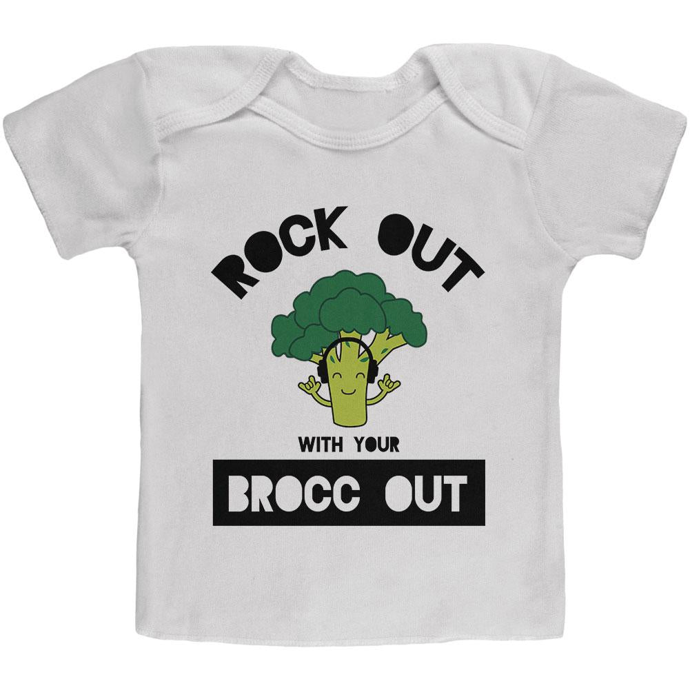 Vegetable Broccoli Rock Out With Your Brocc Out Funny Baby T Shirt Baby One Piece Old Glory 18-24M White
