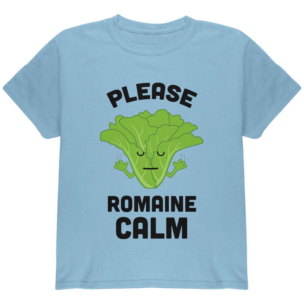 Vegetable Lettuce Please Romaine Remain Calm Funny Youth T Shirt Youth T-Shirts Old Glory LG Light Blue