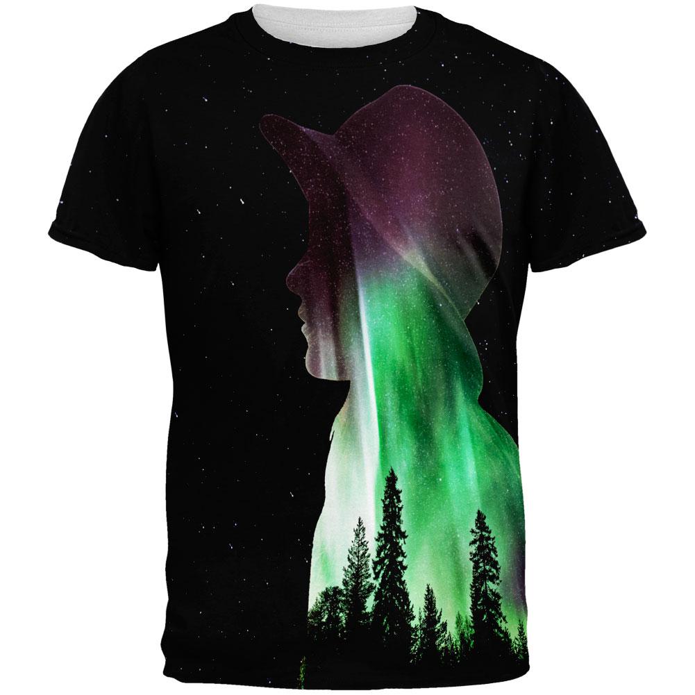 Northern Lights Adventure Girl All Over Mens Black Back T Shirt Men's T-Shirts Old Glory 2XL Multi