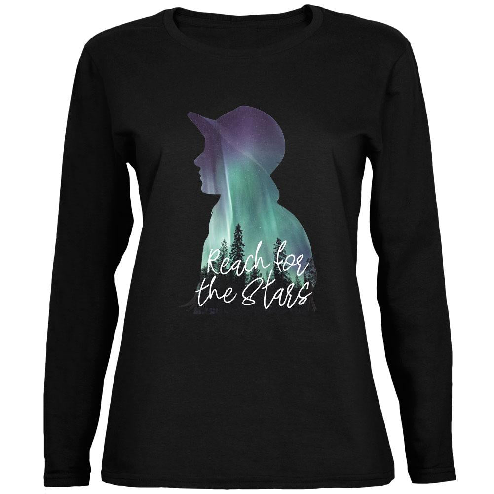 "Reach for the Stars" Northern Lights Women's Long-Sleeve Tee Women's Long Sleeves Old Glory SM Black
