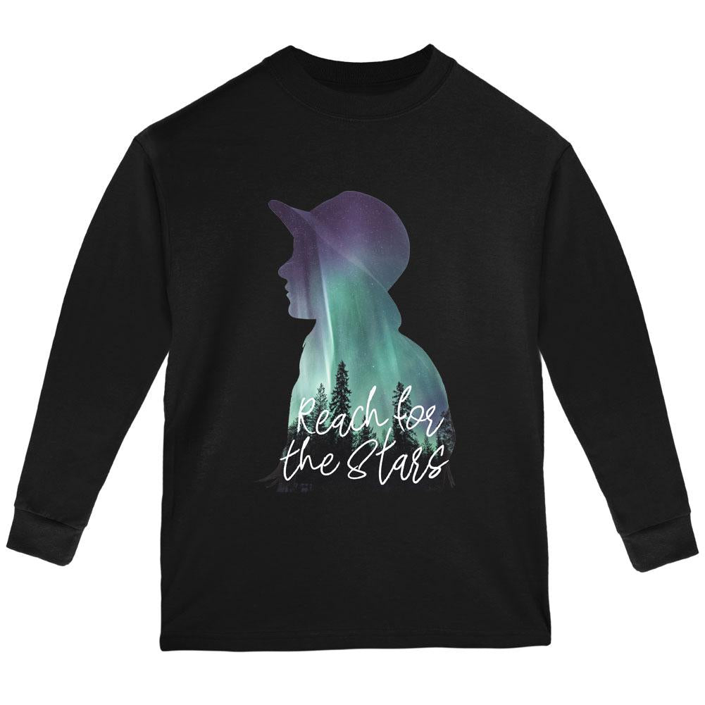 Northern Lights Reach for the Stars Youth Long Sleeve T Shirt Youth Long Sleeves Old Glory LG Black