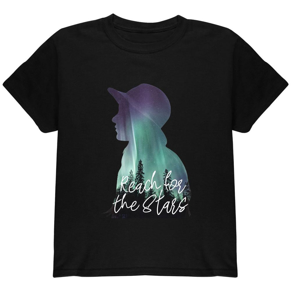 Northern Lights Reach for the Stars Youth T Shirt Youth T-Shirts Old Glory LG Black