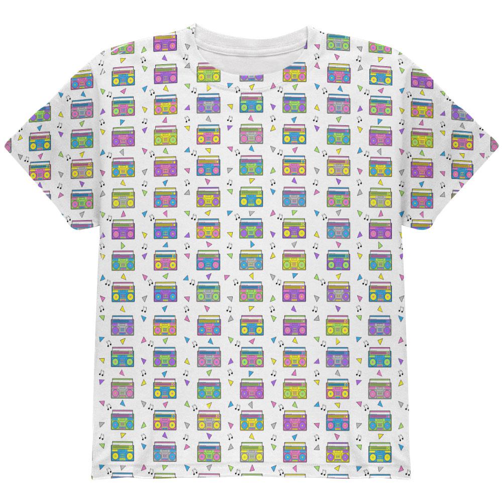 Retro Boombox Stereo Pattern All Over Youth T Shirt Youth T-Shirts Old Glory LG Multi