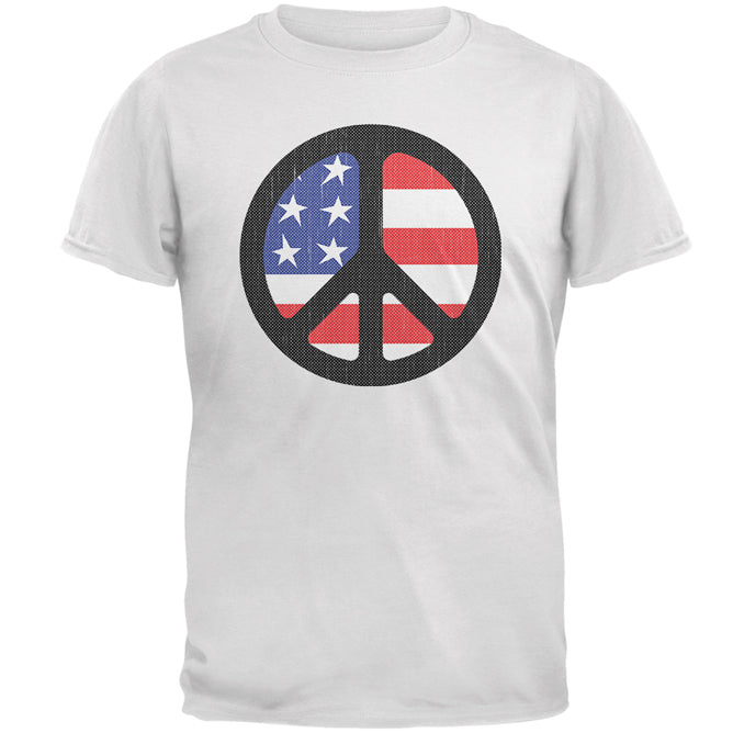 4th of July American Flag Peace Sign Distressed Halftone Mens T Shirt Men's T-Shirts Old Glory 5XL White