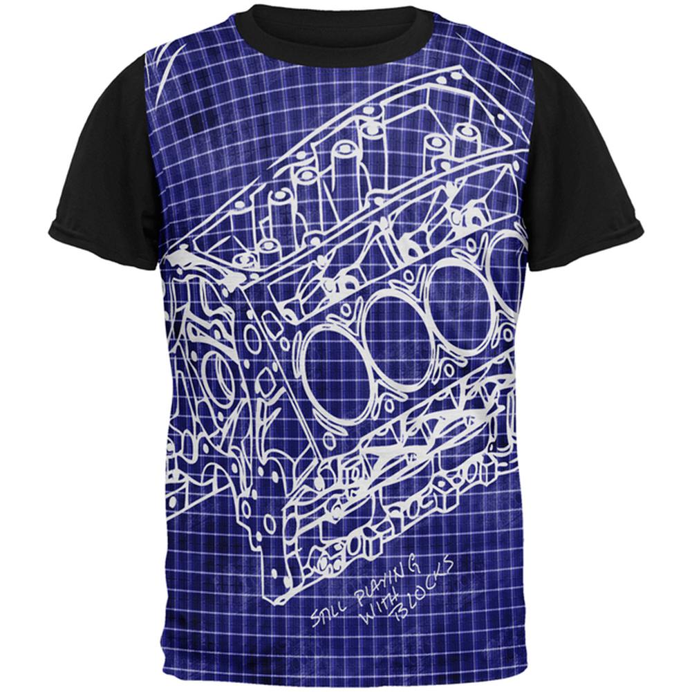 Mechanic Still Playing With Blocks All Over Mens Black Back T Shirt Men's T-Shirts Old Glory 2XL Multi