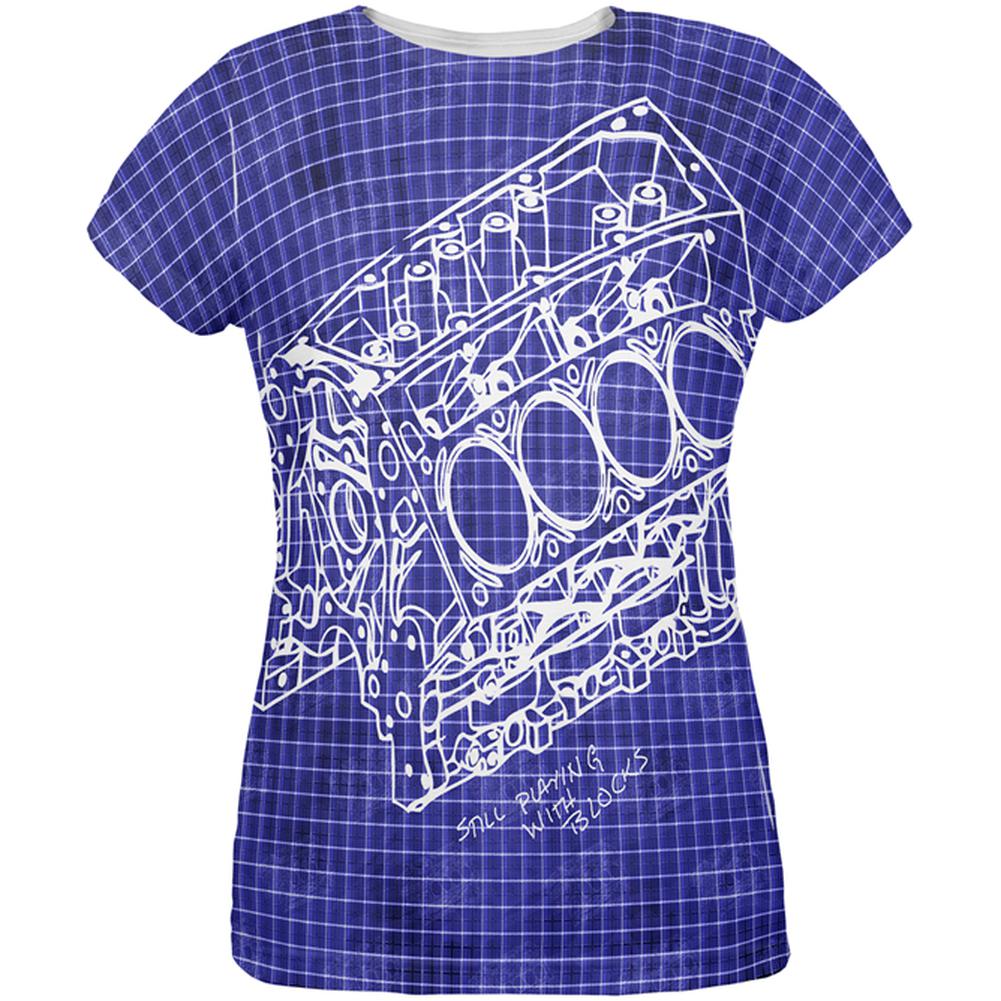 Mechanic Still Playing With Blocks All Over Womens T Shirt Women's T-Shirts Old Glory 2XL Multi