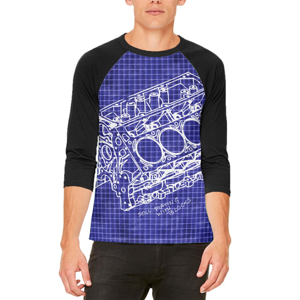 Mechanic Still Playing With Blocks Mens Raglan T Shirt Men's T-Shirts Old Glory 2XL White-Black