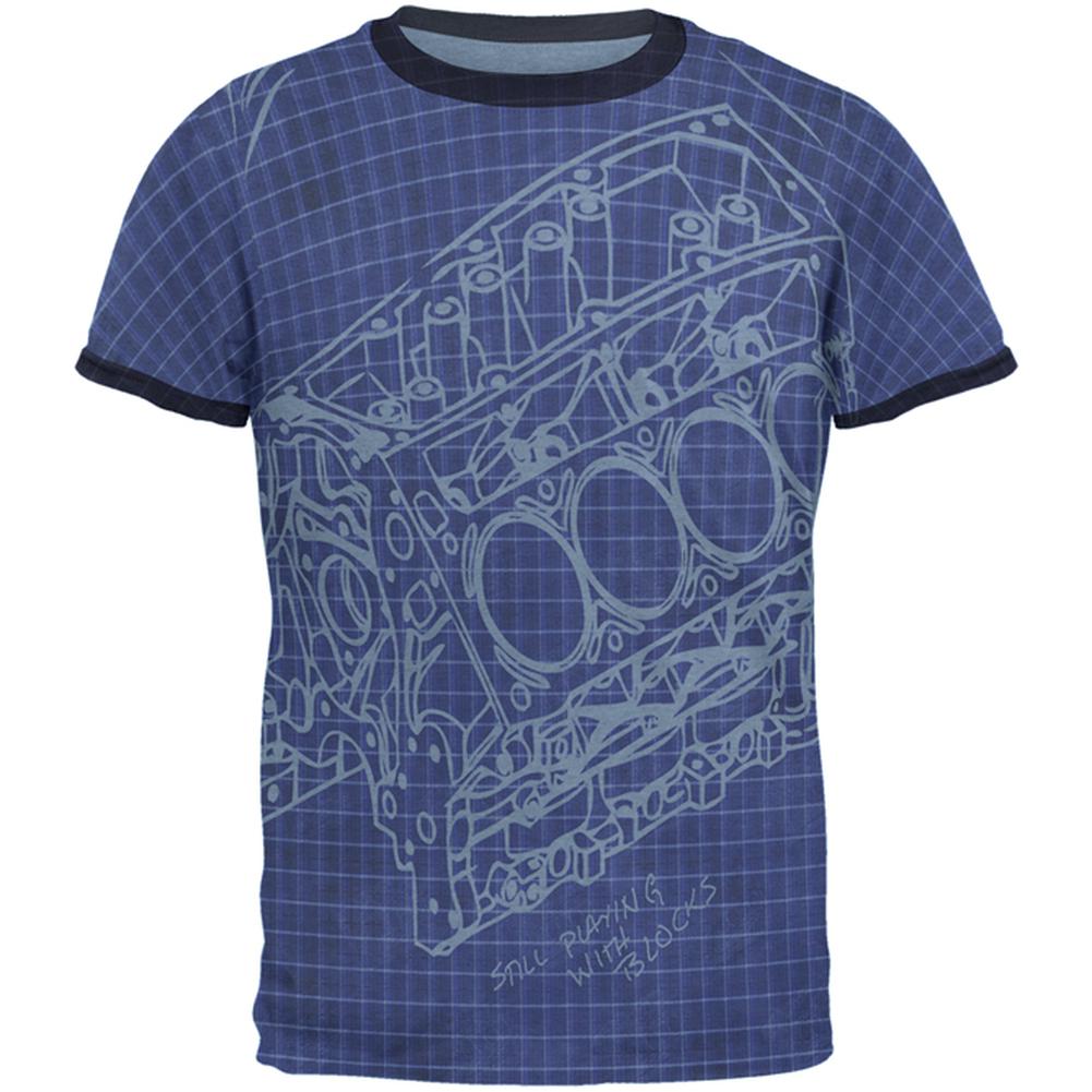 Mechanic Still Playing With Blocks Mens Ringer T Shirt Men's T-Shirts Old Glory 2XL Heather Blue-Navy