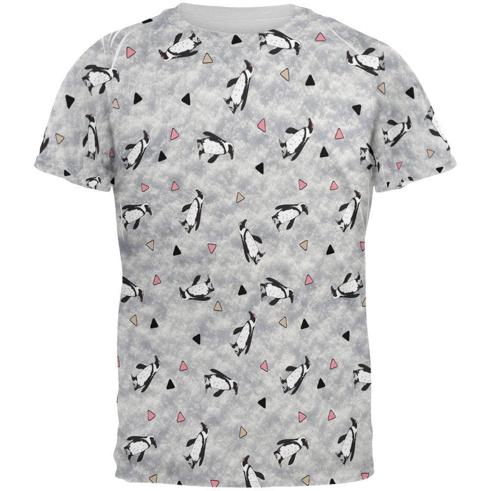 Retro Penguin Pattern All Over Mens T Shirt Men's T-Shirts Old Glory 2XL White