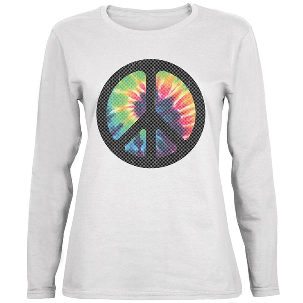 Tie Dye Peace Sign Distressed Halftone Ladies' Relaxed Jersey Long-Sleeve Tee Women's Long Sleeves Old Glory 2XL White