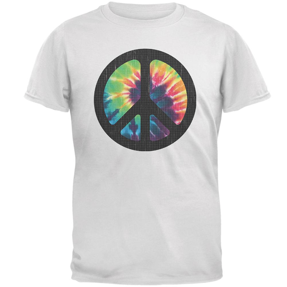 Tie Dye Peace Sign Distressed Halftone Mens T Shirt Men's T-Shirts Old Glory 2XL White