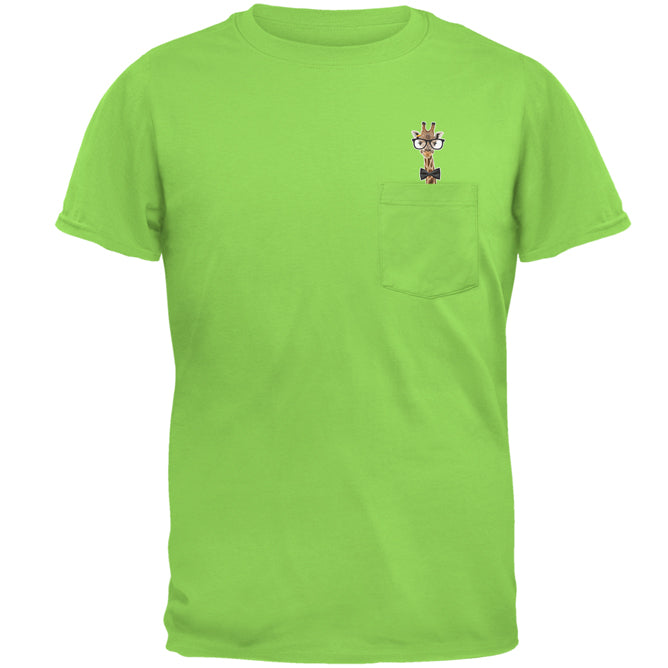 Giraffe Geek Pocket Pet Talk Nerdy To Me Mens Pocket T Shirt Men's T-Shirts Old Glory 2XL Lime