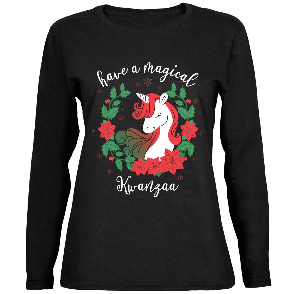 Have a Magical Kwanzaa Unicorn Womens Relaxed Fit Long Sleeve T Shirt Women's Long Sleeves Old Glory SM