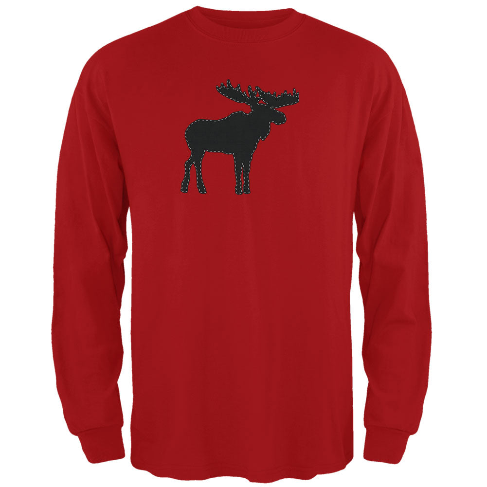 Moose Faux Stitched Mens Long Sleeve T Shirt Men's Long Sleeves Old Glory 2XL Red