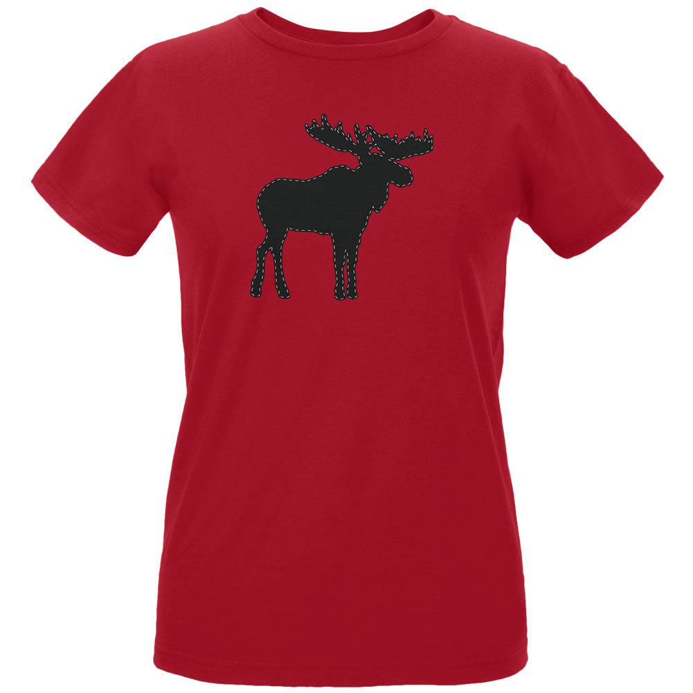 Moose Faux Stitched Womens T Shirt Women's T-Shirts Old Glory LG Red