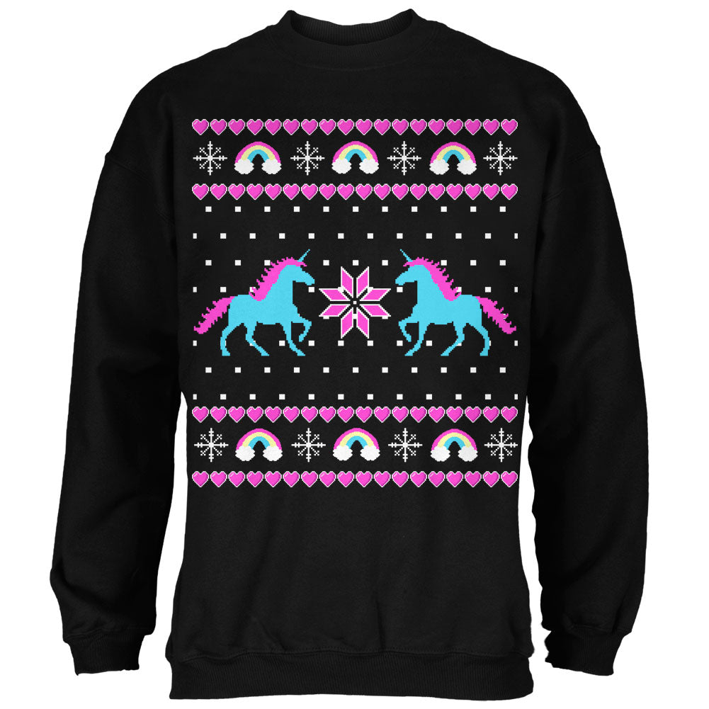 Unicorn Rainbow Ugly Christmas Sweater Mens Sweatshirt Men's Sweatshirts Old Glory SM Black