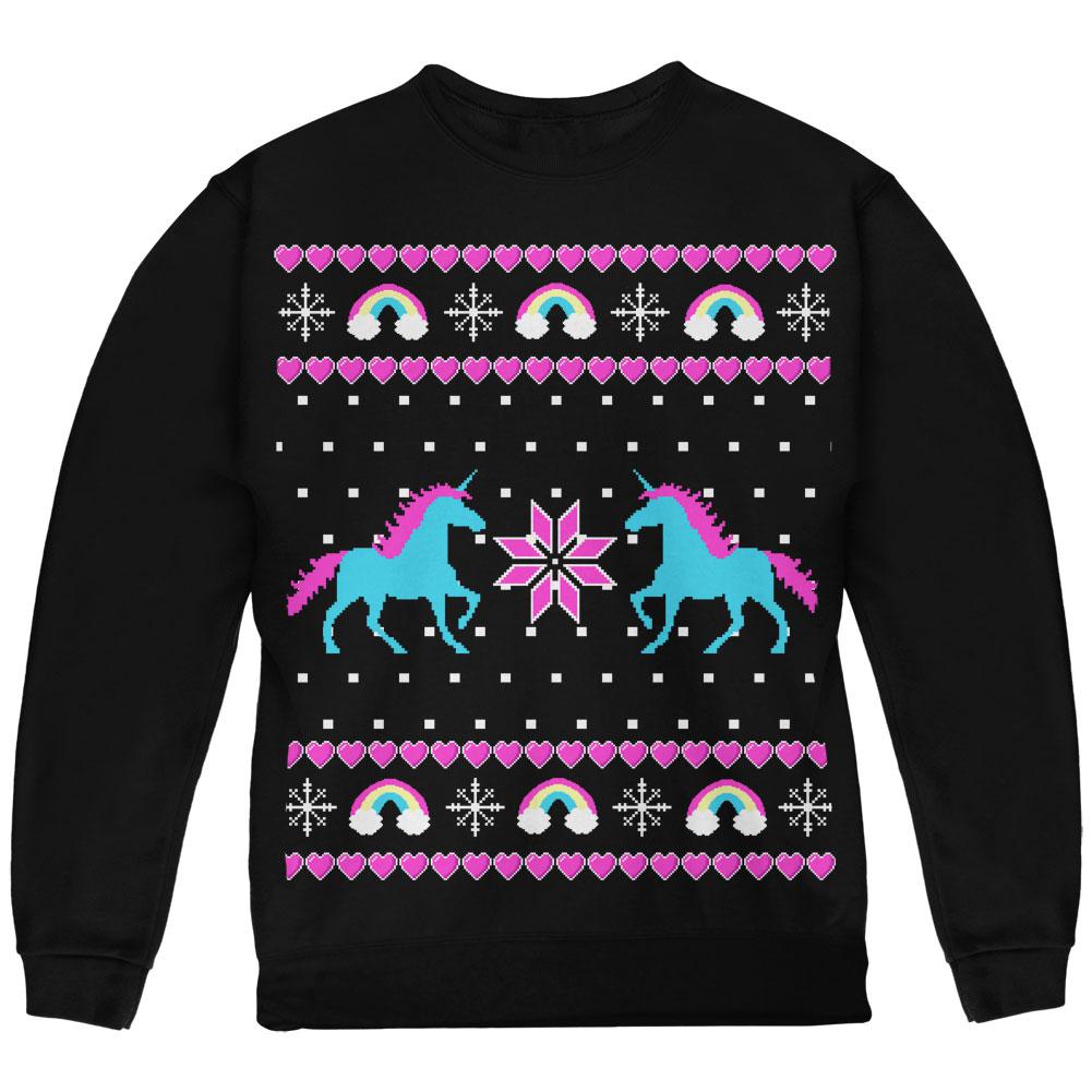 Unicorn Rainbow Ugly Christmas Sweater Youth Sweatshirt Youth Sweatshirts Old Glory SM Black