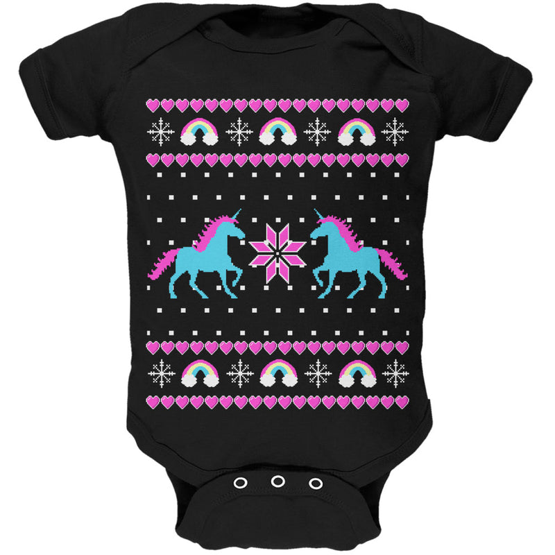 Unicorn Rainbow Ugly Christmas Sweater Soft Baby One Piece Baby One Piece Old Glory 0-3M Black