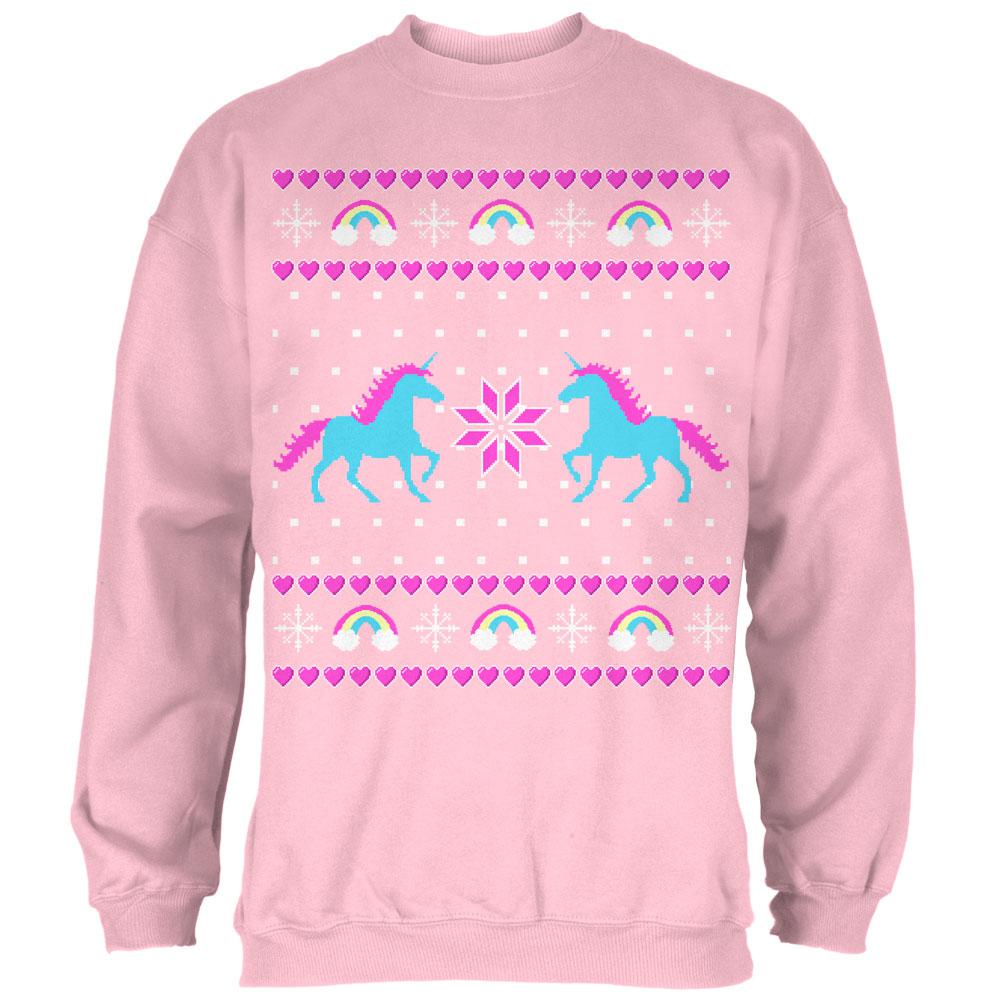 Unicorn Rainbow Ugly Christmas Sweater Mens Sweatshirt Men's Sweatshirts Old Glory SM Light Pink