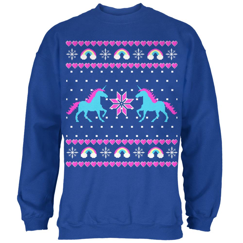 Unicorn Rainbow Ugly Christmas Sweater Mens Sweatshirt Men's Sweatshirts Old Glory SM Royal