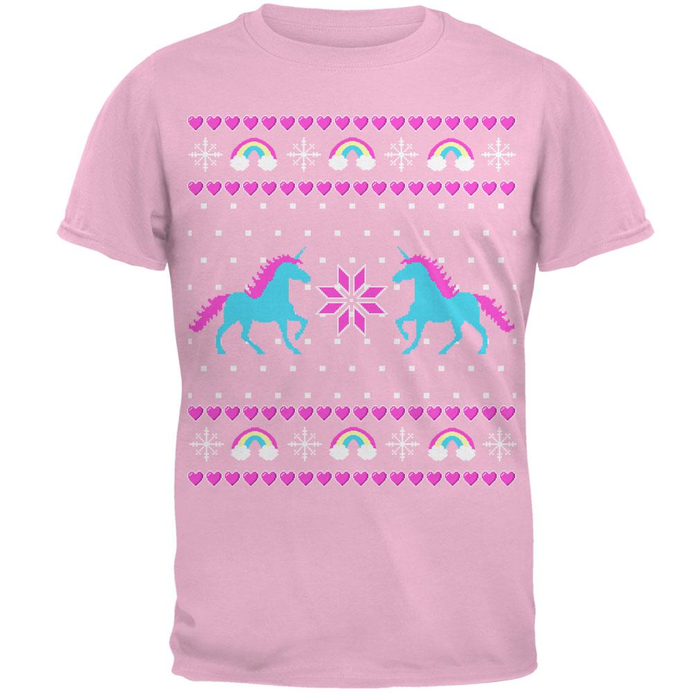 Unicorn Rainbow Ugly Christmas Sweater Mens T Shirt Men's T-Shirts Old Glory 2XL Light Pink