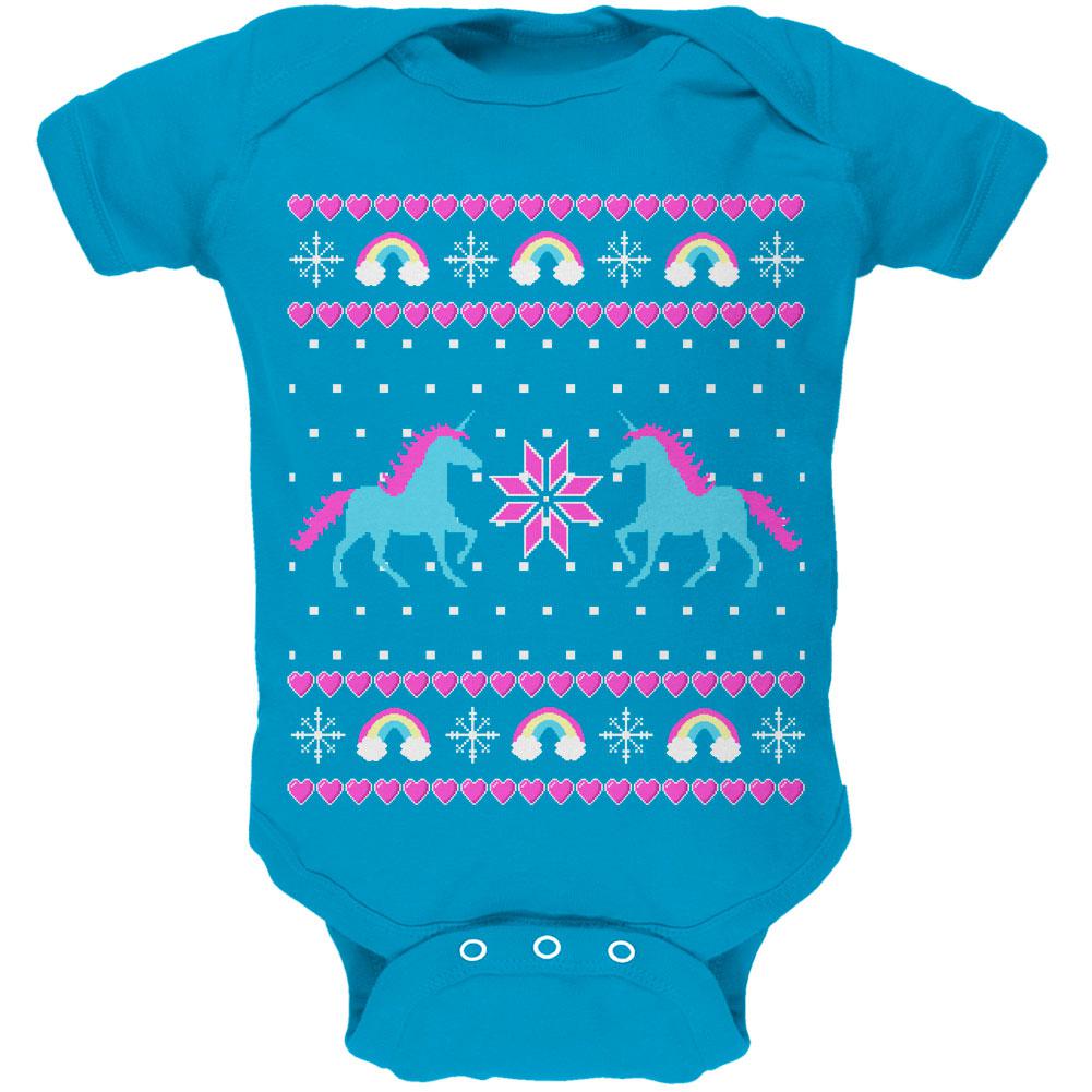 Unicorn Rainbow Ugly Christmas Sweater Soft Baby One Piece Baby One Piece Old Glory 0-3M Turquoise