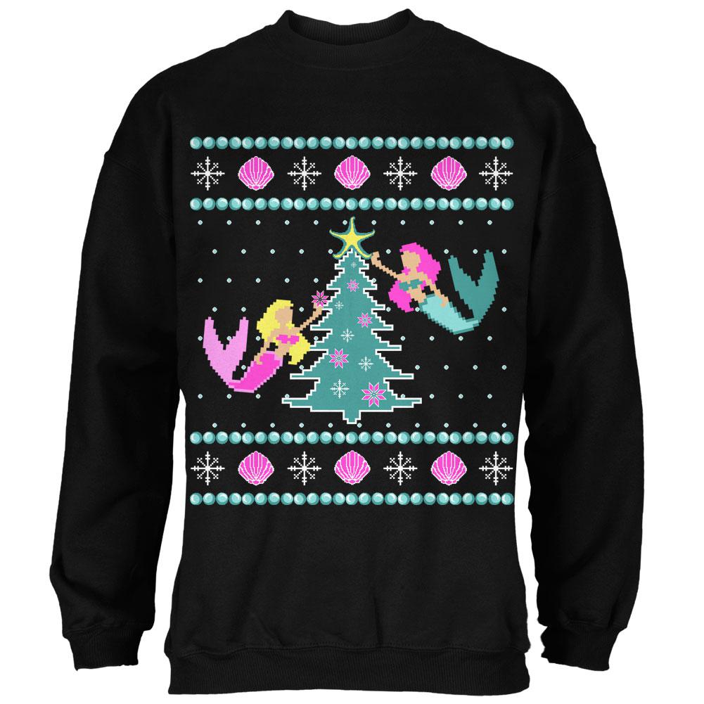 Mermaid Tree Ugly Christmas Sweater Mens Sweatshirt Men's Sweatshirts Old Glory SM Black