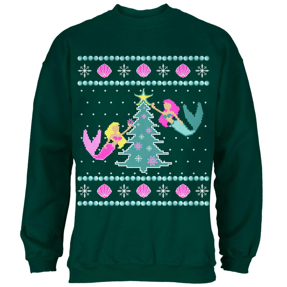 Mermaid Tree Ugly Christmas Sweater Mens Sweatshirt Men's Sweatshirts Old Glory SM Forest Green