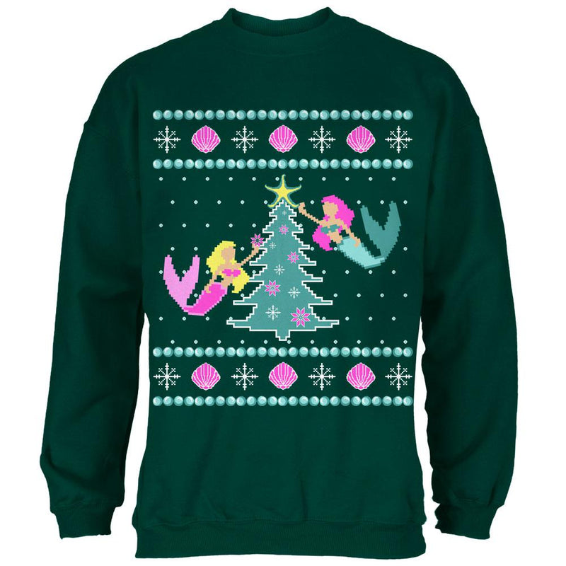 Mermaid Tree Ugly Christmas Sweater Mens Sweatshirt Men's Sweatshirts Old Glory SM Forest Green