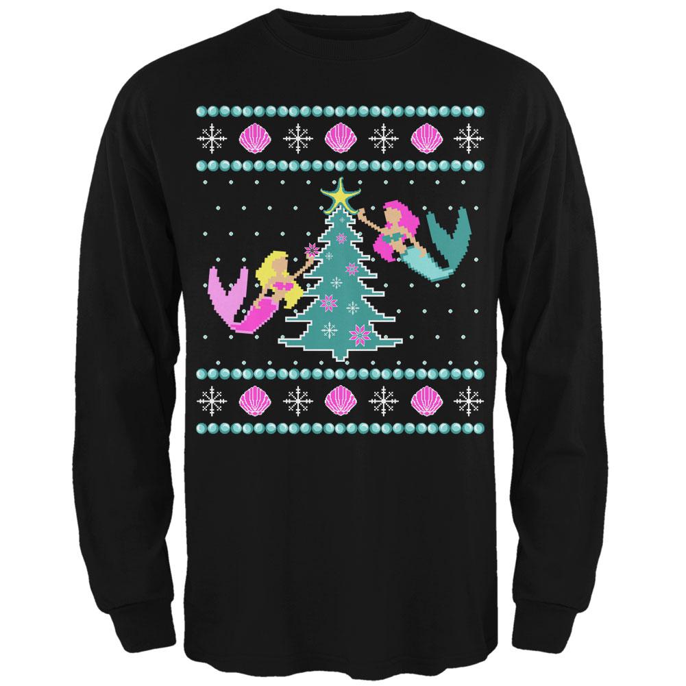 Mermaid Tree Ugly Christmas Sweater Mens Long Sleeve T Shirt Men's Long Sleeves Old Glory 2XL Black