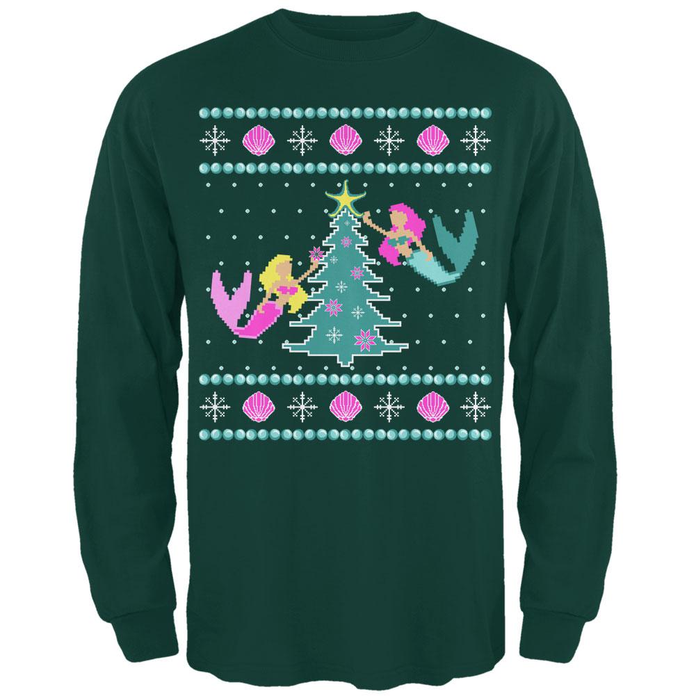 Mermaid Tree Ugly Christmas Sweater Mens Long Sleeve T Shirt Men's Long Sleeves Old Glory 2XL Forest Green