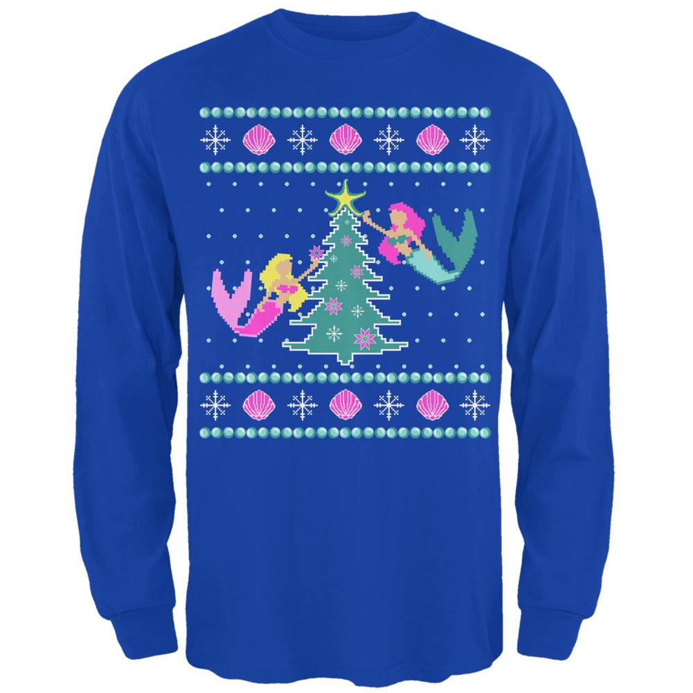Mermaid Tree Ugly Christmas Sweater Mens Long Sleeve T Shirt Men's Long Sleeves Old Glory 2XL Royal