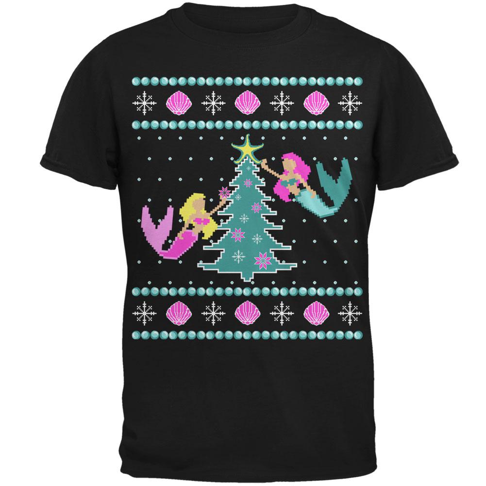 Mermaid Tree Ugly Christmas Sweater Mens T Shirt Men's T-Shirts Old Glory 2XL Black